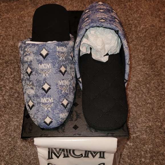MCM Womens Vintage Blue Monogram Slides - Picture 3 of 16